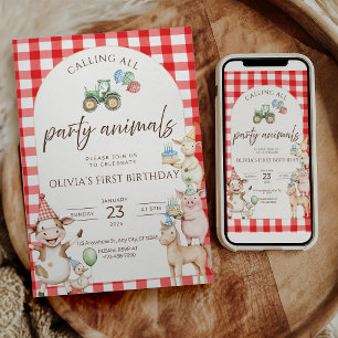 Invitation d'anniversaire de la ferme pour les ani