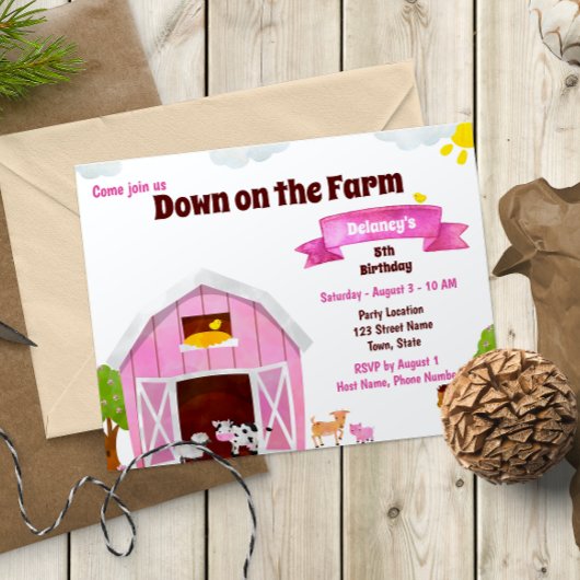 Invitation d'anniversaire de la ferme rose