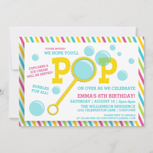 Invitation d'anniversaire de la fête de la bulle (Devant)