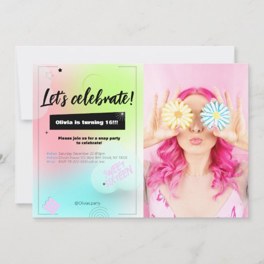 Invitation d'anniversaire de la fête de la couleur (Devant)