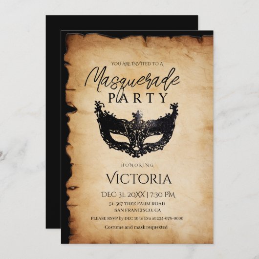 Invitation d'anniversaire de la fête de la Mascara (Devant / Derrière)