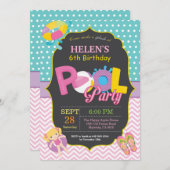 Invitation d'anniversaire de la fête de la piscine (Devant / Derrière)