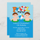 Invitation d'anniversaire de la fête de la piscine (Devant / Derrière)