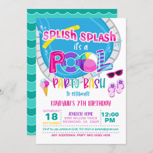 Invitation d'anniversaire de la fête de la piscine