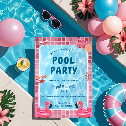 Invitation d'anniversaire de la fête de la piscine