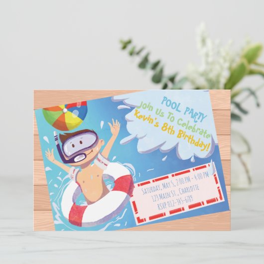 Invitation d'anniversaire de la fête de la piscine (Debout devant)