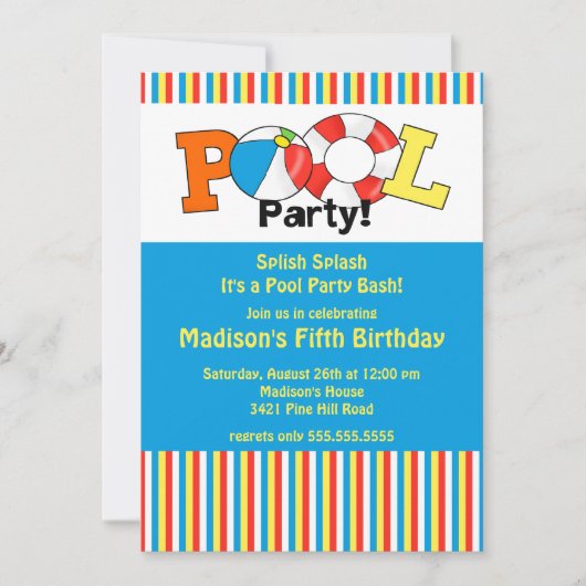 Invitation d'anniversaire de la fête de la piscine (Devant)