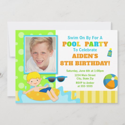 Invitation d'anniversaire de la fête de la piscine (Devant)