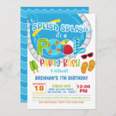 Invitation d'anniversaire de la fête de la piscine (Devant / Derrière)