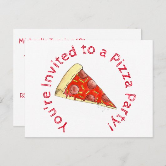 Invitation d'anniversaire de la fête de la pizza (Devant / Derrière)