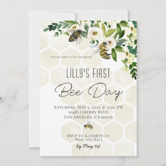 Invitation d'anniversaire de la fête des abeilles (Devant)