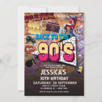 Invitation d'anniversaire de la fête des années 90