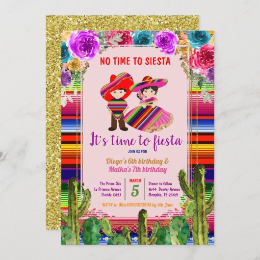 Invitation d'anniversaire de la fête des frères Fi (Devant / Derrière)