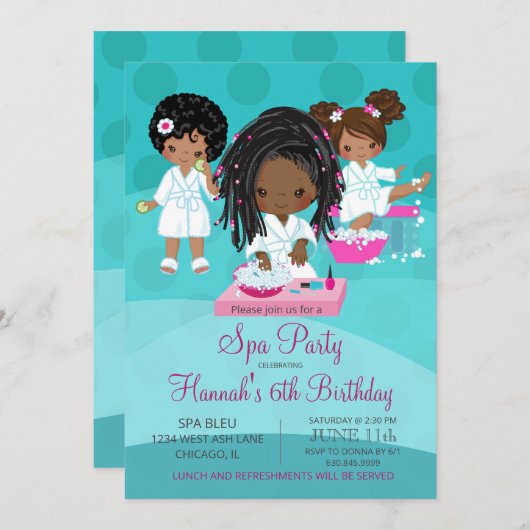 Invitation d'anniversaire de la fête des Spas afro (Devant / Derrière)