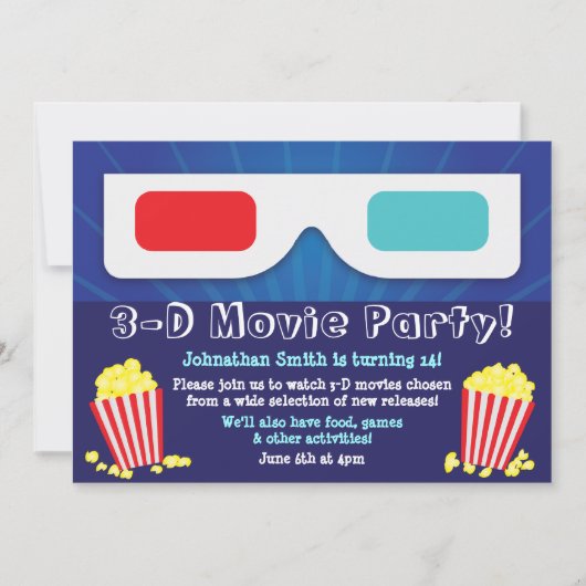 Invitation d'anniversaire de la fête du cinéma 3D (Devant)