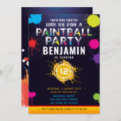 Invitation d'anniversaire de la fête du Paintball (Devant / Derrière)