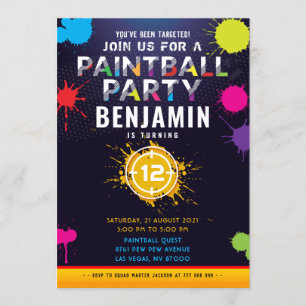 Invitation d'anniversaire de la fête du Paintball