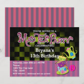 Invitation d'anniversaire de la fête du thé déjant (Devant / Derrière)