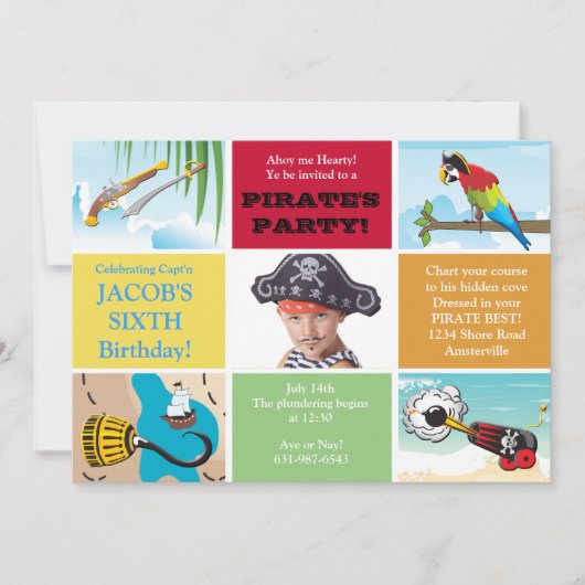 Invitation d'anniversaire de la fête pirate (Devant)