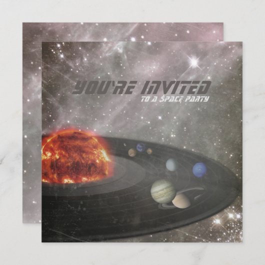 Invitation d'anniversaire de la fête spatiale (Devant / Derrière)