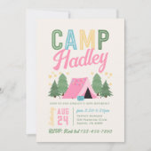 Invitation d'anniversaire de la fille au camping (Devant)