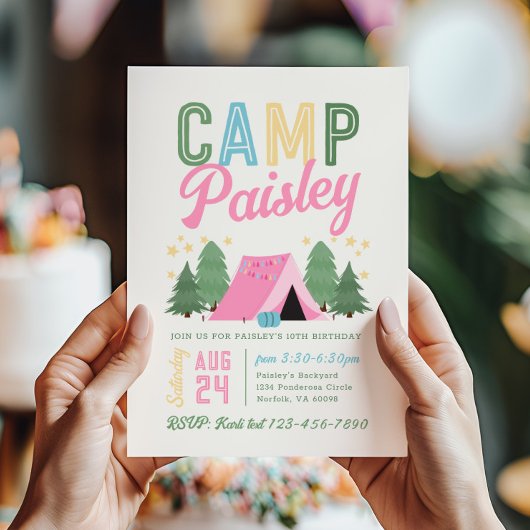 Invitation d'anniversaire de la fille au camping