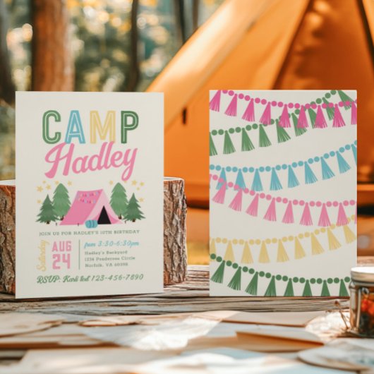Invitation d'anniversaire de la fille au camping