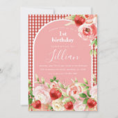 Invitation d'anniversaire de la fille aux fraises (Devant)