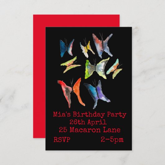 Invitation d'anniversaire de la fille aux papillon (Devant / Derrière)