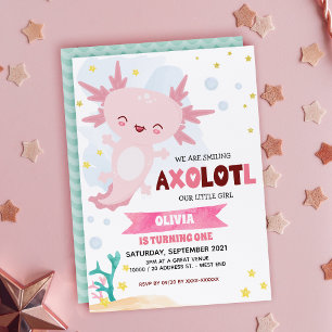 Invitation d'anniversaire de la fille Axolotl rose