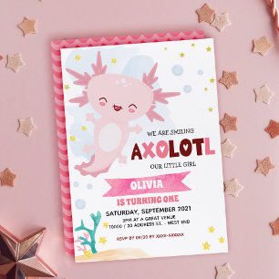 Invitation d'anniversaire de la fille Axolotl rose