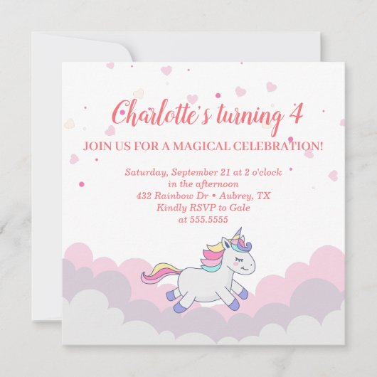 Invitation d'anniversaire de la fille Cloud & Unic (Devant)