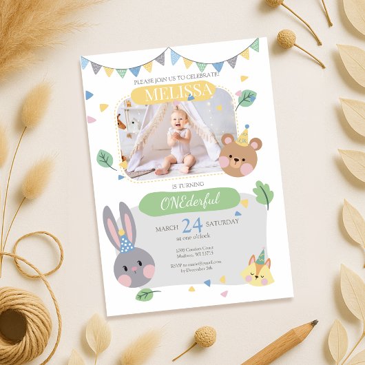 Invitation d'anniversaire de la fille d'animaux de