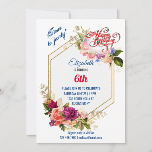 INVITATION D'ANNIVERSAIRE DE LA FILLE DE 6 ANS (Devant)