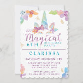 Invitation d'anniversaire de la fille de la licorn (Devant)