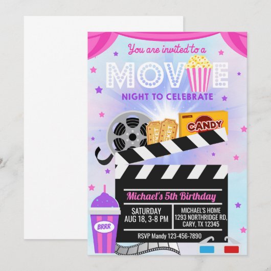 Invitation d'anniversaire de la fille de la soirée (Devant / Derrière)