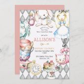 Invitation d'anniversaire de la fille de Tea Party (Devant / Derrière)