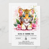 Invitation d'anniversaire de la fille de tigre d'a (Devant / Derrière)