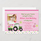Invitation d'anniversaire de la fille de tracteur (Devant / Derrière)