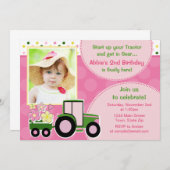 Invitation d'anniversaire de la fille de tracteur (Devant / Derrière)