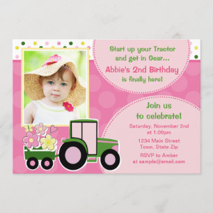 Invitation d'anniversaire de la fille de tracteur 