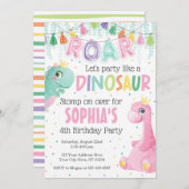 Invitation d'anniversaire de la fille Dinosaur (Devant / Derrière)