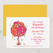 Invitation d'anniversaire de la fille d'oiseau d'a (Devant / Derrière)