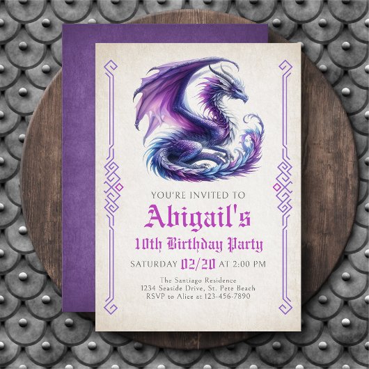 Invitation d'anniversaire de la fille Dragon
