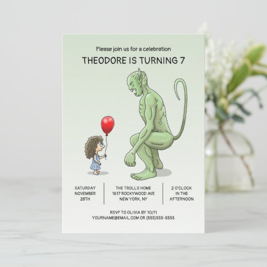 Invitation d'anniversaire de la fille et du troll (Debout devant)