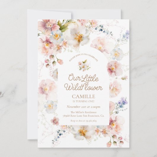 Invitation d'anniversaire de la fille fleur sauvag (Devant)