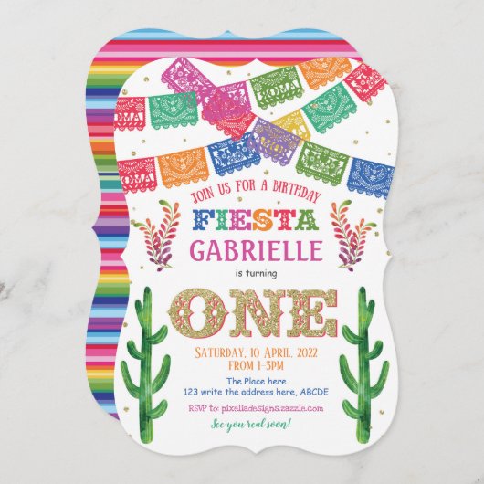 Invitation d'anniversaire de la fille, mexicaine,  (Devant / Derrière)