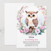 Invitation d'anniversaire de la fille Owl (Devant / Derrière)