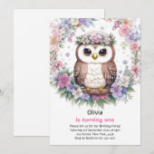 Invitation d'anniversaire de la fille Owl (Devant / Derrière)