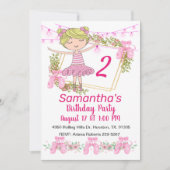 Invitation d'anniversaire de la fille rose Balleri (Devant)
